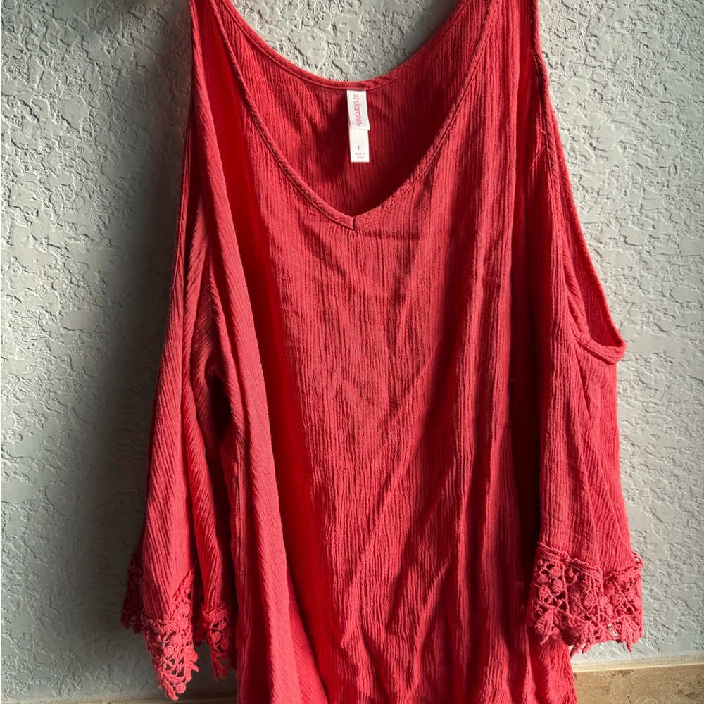 Xhilaration Red Lace Sleeve Blouse